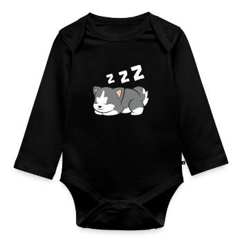 Sleeping Husky Dog Husky Pajama Cute Siberian - Baby Bio-Langarm-Body - Schwarz - Vorne
