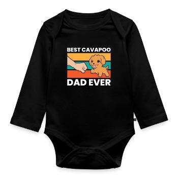 Cavapoo Dog Papa Cavoodle Best Cavapoo Dad Ever - Organic Longsleeve Baby Bodysuit - black - Front