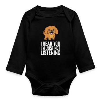 Pekinese Hund Ich höre dich, ich höre nur nicht - Baby Bio-Langarm-Body - Schwarz - Vorne