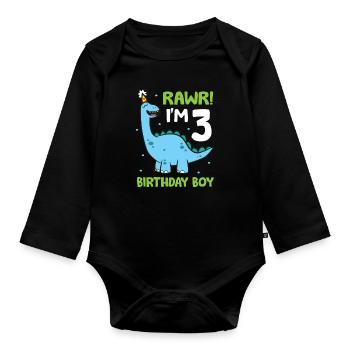 Rawr Je suis 3 Birthday Boy Dinosaurs - Body Bébé bio manches longues - noir - Devant