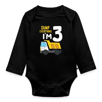 Dump Everything I’m 3 Birthday Construction 3rd - Body Bébé bio manches longues - noir - Devant