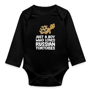 Nur ein Junge, der russische Landschildkröten - Baby Bio-Langarm-Body - Schwarz - Vorne