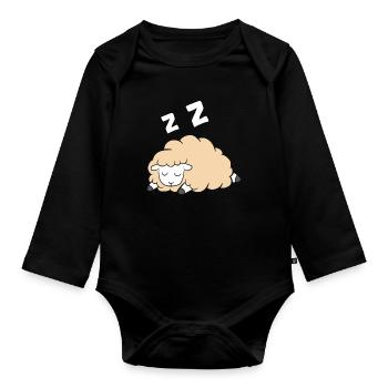 Funny Lamb Famer Lazy Sleeping Sheep - Baby Bio-Langarm-Body - Schwarz - Vorne