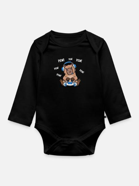 Capybara - Baby Bio-Langarm-Body - Schwarz