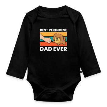 Best Pekingese Dad Ever - Organic Longsleeve Baby Bodysuit - black - Front