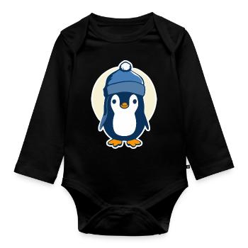 Pingouin de Noël, cadeau pour la famille - Body Bébé bio manches longues - noir - Devant