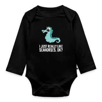 J’aime beaucoup les hippocampes, ok, mignon - Body Bébé bio manches longues - noir - Devant