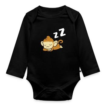Sleeping Monkey Pyjama Lazy Monkey - Organic Longsleeve Baby Bodysuit - black - Front