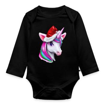 Licorne Licorne Poney Noël Noël Enfants mignons - Body Bébé bio manches longues - noir - Devant