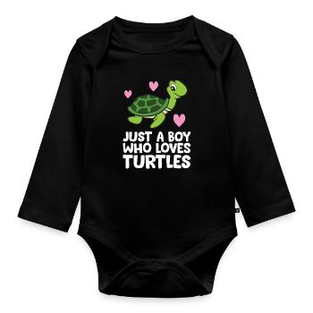 Just a Boy Who Loves Turtles - Organic Longsleeve Baby Bodysuit - black - Front