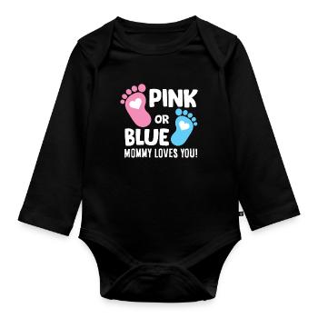 Gender Reveal Pregnancy Pink Or Blue Mommy Loves - Baby Bio-Langarm-Body - Schwarz - Vorne