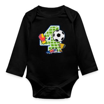 Football 4th birthday party number 4 - 4 years - Organic Longsleeve Baby Bodysuit - black - Front