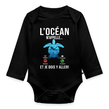 plongée m'appelle sport plongée sous marine - Body Bébé bio manches longues - noir - Devant