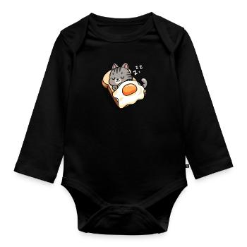 Graue Tabby-Katze - Baby Bio-Langarm-Body - Schwarz - Vorne