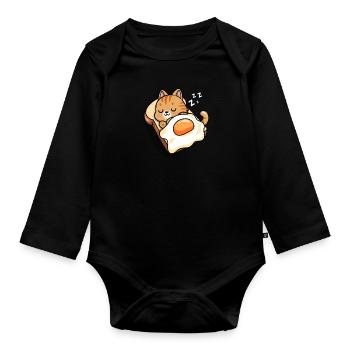 Orange Tabby Katze - Baby Bio-Langarm-Body - Schwarz - Vorne