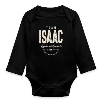 Team Isaac Lifetime Member Personalized Name - Organic Longsleeve Baby Bodysuit - black - Front