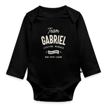 Team Gabriel Lifetime Member Personalized Name - Organic Longsleeve Baby Bodysuit - black - Front