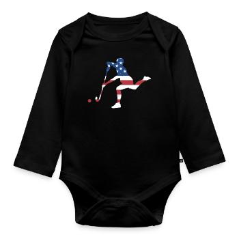 Sports Us Flag Field Hockey - Organic Longsleeve Baby Bodysuit - black - Front