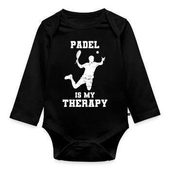 Padel Paddel Schläger Tennis Sport I Geschenk - Baby Bio-Langarm-Body - Schwarz - Vorne