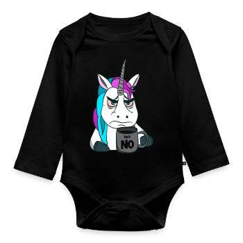 Licorne de mauvaise humeur avec tasse à café - Body Bébé bio manches longues - noir - Devant