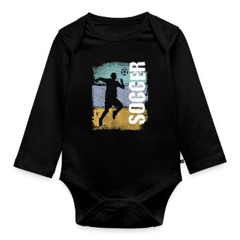 Soccer Vintage Retro Soccer Player - Organic Longsleeve Baby Bodysuit - black - Front