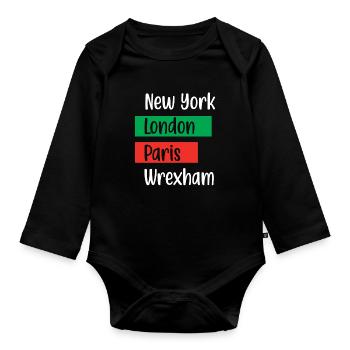 New York London Paris Wrexham - Wales Football Gif - Organic Longsleeve Baby Bodysuit - black - Front