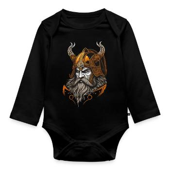 Walhalla Wikinger Odin Nordische Kultur - Baby Bio-Langarm-Body - Schwarz - Vorne