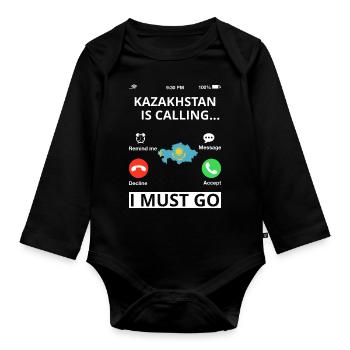 Kazakhstan Flag Kazakhstan Flag Kazakhstan - Organic Longsleeve Baby Bodysuit - black - Front