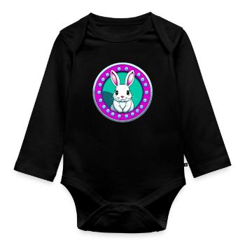Easter Bunny pink white - Organic Longsleeve Baby Bodysuit - black - Front