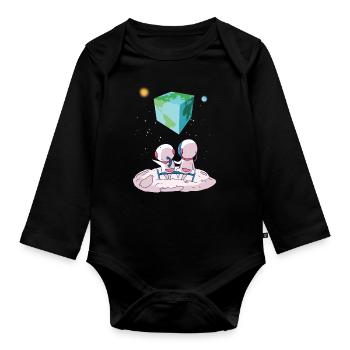 The earth is a cube - Organic Longsleeve Baby Bodysuit - black - Front