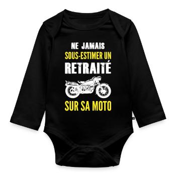 Ne jamais sous estimer un retraité sur sa moto - Body Bébé bio manches longues - noir - Devant