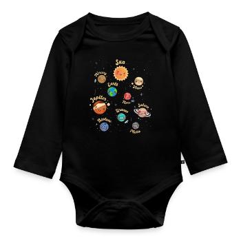 Sonnensystem Planeten Weltraum Kinder Wissen - Baby Bio-Langarm-Body - Schwarz - Vorne