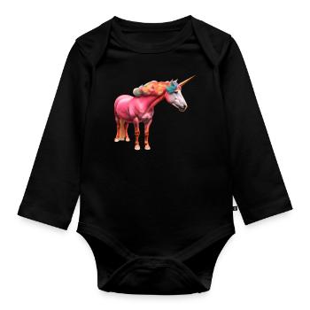 Colorful curly unicorn - Organic Longsleeve Baby Bodysuit - black - Front