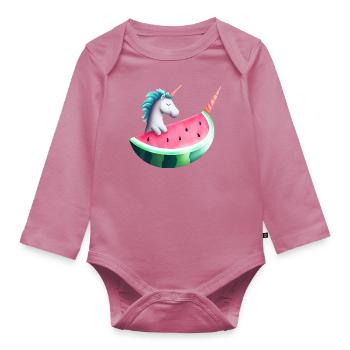 Licorne de pastèque - Body Bébé bio manches longues - mauve - Devant