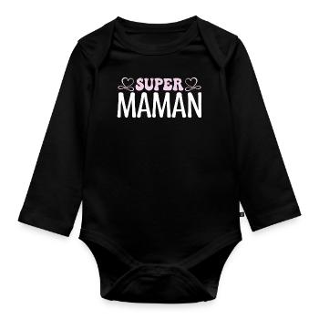 Super maman. Cadeau maman, fêtes des mères. maman. - Body Bébé bio manches longues - noir - Devant