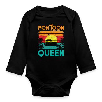 Retro Vintage Style Pontoon Queen - Organic Longsleeve Baby Bodysuit - black - Front