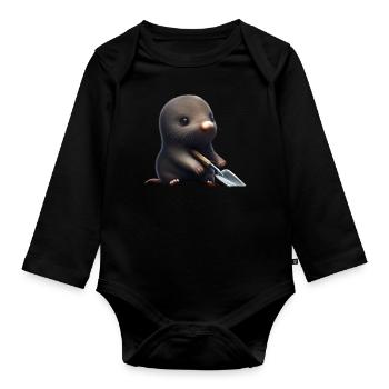 Cute mole with shovel - Organic Longsleeve Baby Bodysuit - black - Front