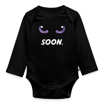 Yeux de chat violets bientôt - Body Bébé bio manches longues - noir - Devant