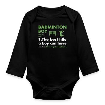 Sport Boy Definition Badminton - Baby Bio-Langarm-Body - Schwarz - Vorne