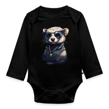 Cooles Frettchen mit Sonnenbrille - Baby Bio-Langarm-Body - Schwarz - Vorne