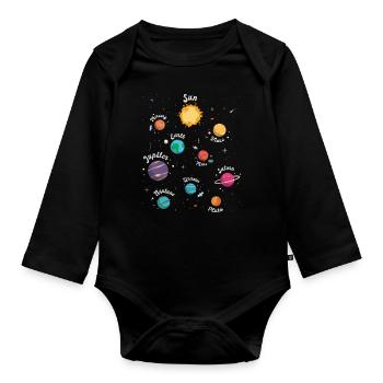 Connaissances spatiales sur les planètes du système solaire pour les enfants - Body Bébé bio manches longues - noir - Devant