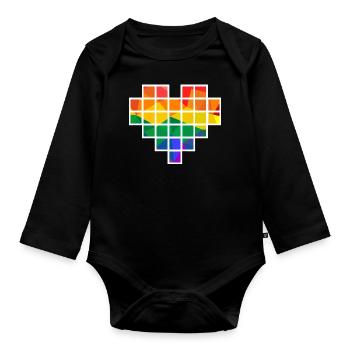 Cœur de pixel polygonal arc-en-ciel - Body Bébé bio manches longues - noir - Devant
