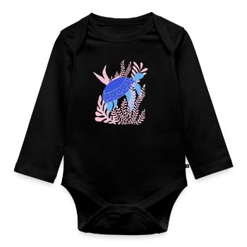 Underwater: turtle - Organic Longsleeve Baby Bodysuit - black - Front
