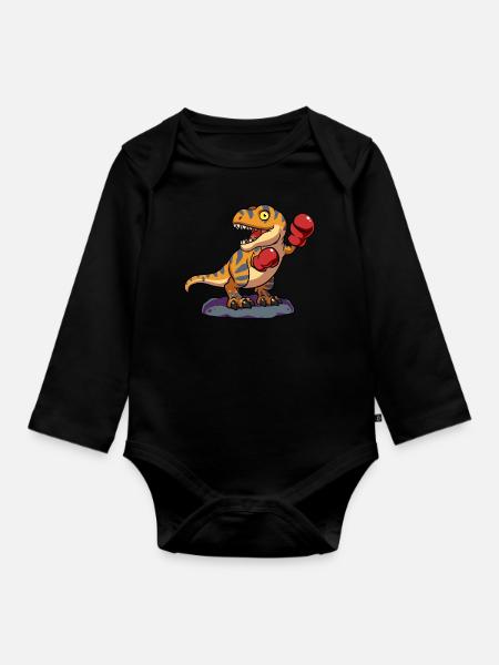 Cool Boxer T-Rex Dinosaur - Organic Longsleeve Baby Bodysuit - black