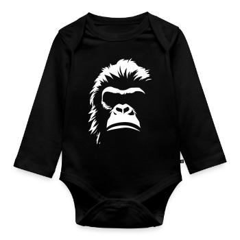 Stenciled Gorilla Head Logo - Bold and Powerful St - Organic Longsleeve Baby Bodysuit - black - Front