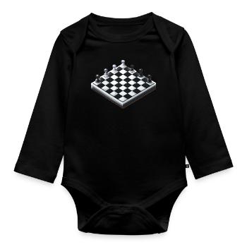 Schachbrett Schach - Baby Bio-Langarm-Body - Schwarz - Vorne