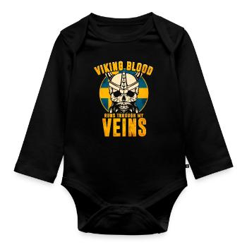 Wikinger Blut fliesst durch meine Adern - Schweden - Baby Bio-Langarm-Body - Schwarz - Vorne