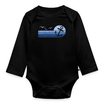 Nautical Boat Anchor Sailor Sailing - Organic Longsleeve Baby Bodysuit - black - Front