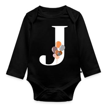 Buchstabe j Geburtstagsballon - Baby Bio-Langarm-Body - Schwarz - Vorne