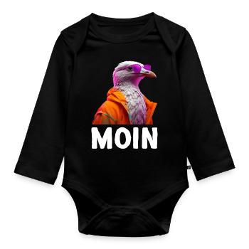 Möwe mit Sonnenbrille Moin Coole Möwen Seevogel - Baby Bio-Langarm-Body - Schwarz - Vorne